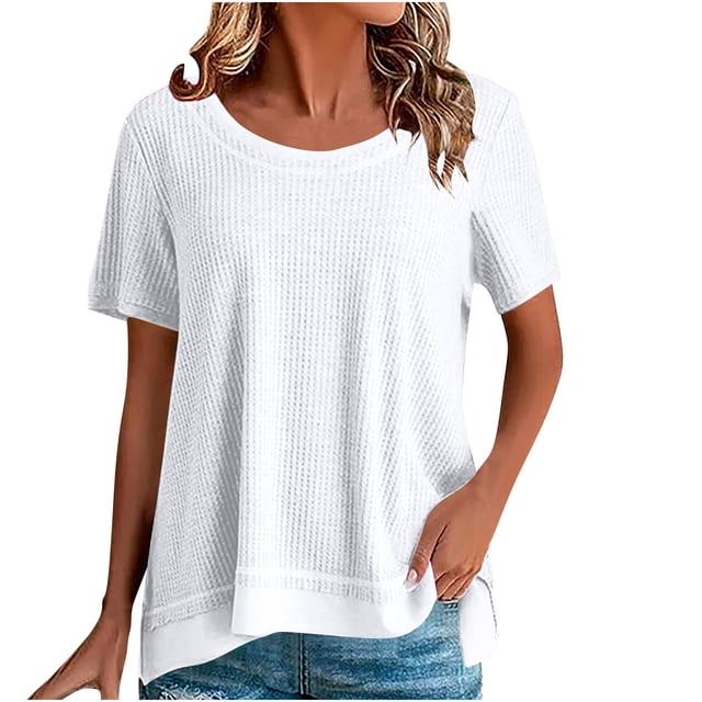 Posijego T-Shirts Oversize pour Femmes Manches Courtes Col Rond Hauts d'Été Décontractés Chemise Ample Tendance Blouses