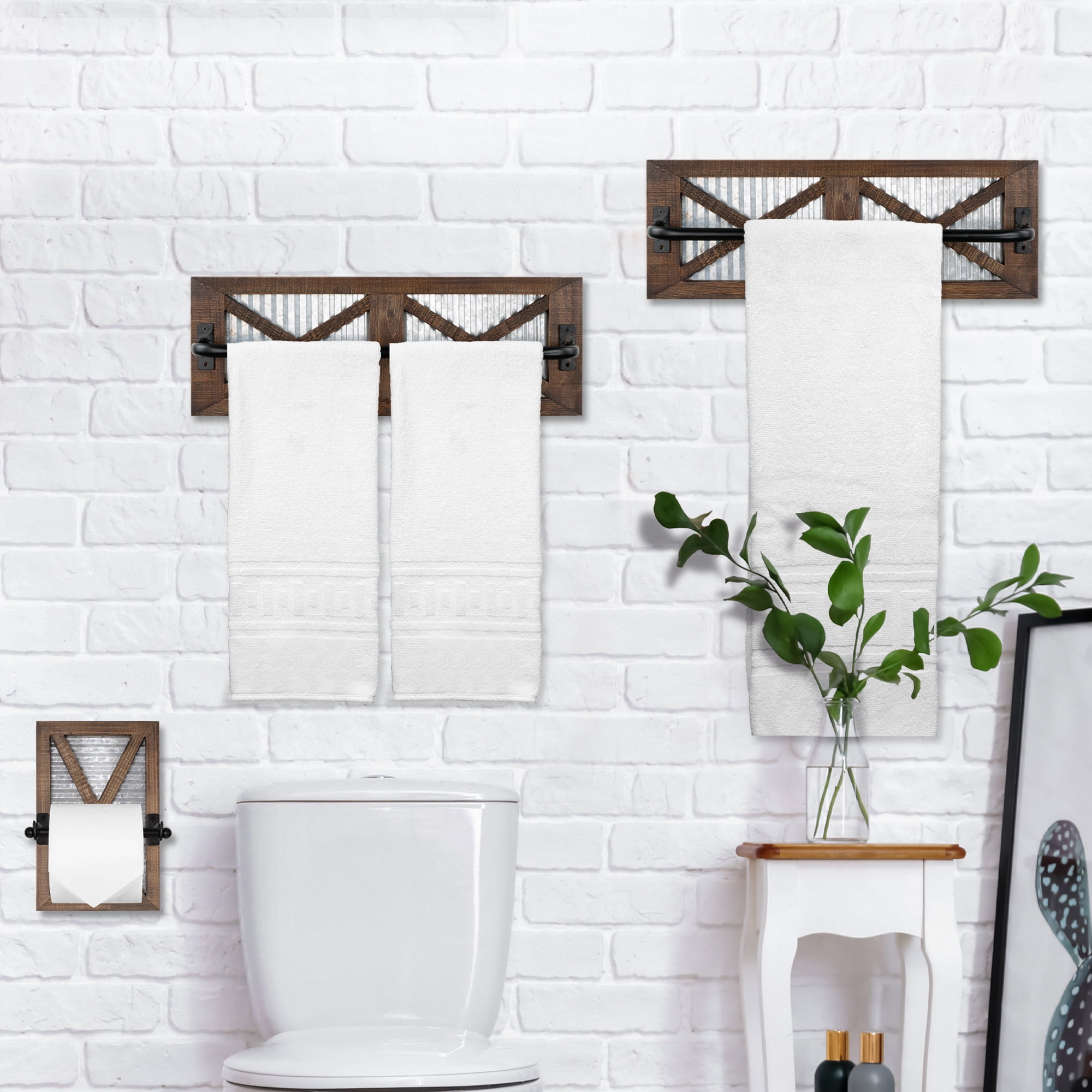 Autumn Alley Farmhouse Rustic Towel Rack Holder - Wood Towel Rack - Farmhouse Towel Holder for Rustic Bathroom and Farmhouse Kitchen Style D?cor - 18" Wall Mounted, Set of 2, Rustic Brown