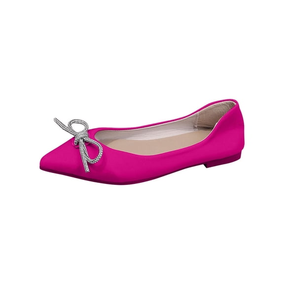 KEGIRLOM Women Fashionable Casual Pointed-Toe Soft-Sole Spring Style Flat Rhinestone Flat Shoes Hot Pink 7