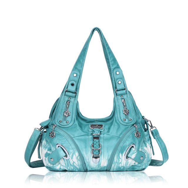 Bolso de mano Angelkiss de piel lavada para mujer, color azul
