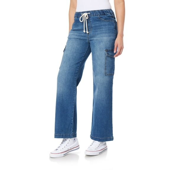WallFlower Women's Tomboy Relaxed Cargo Denim Mid-Rise Insta Stretch Juniors Jeans