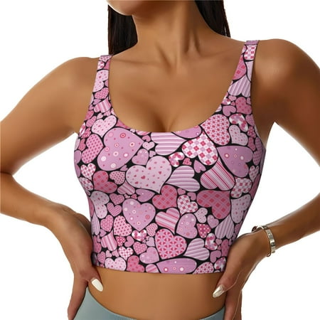 Jgfou Sweet Heart Print Womens Sports Bra - Padded Workout Sports Bras Crop Tank Top