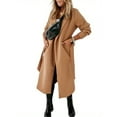 thumbnail image 3 of Autumn Winter Womens Classic Coat Lapel Collar Open Front Belted Long Jacket, 3 of 5