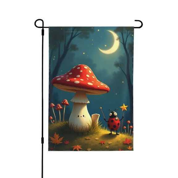 Autumn Fairy Garden Flag Ladybug Mushroom Night Scene DoubleSided 12x18 Inch Yard Flag Fall Outdoor Decor Seasonal Farmhouse Banner Halloween Decoration
