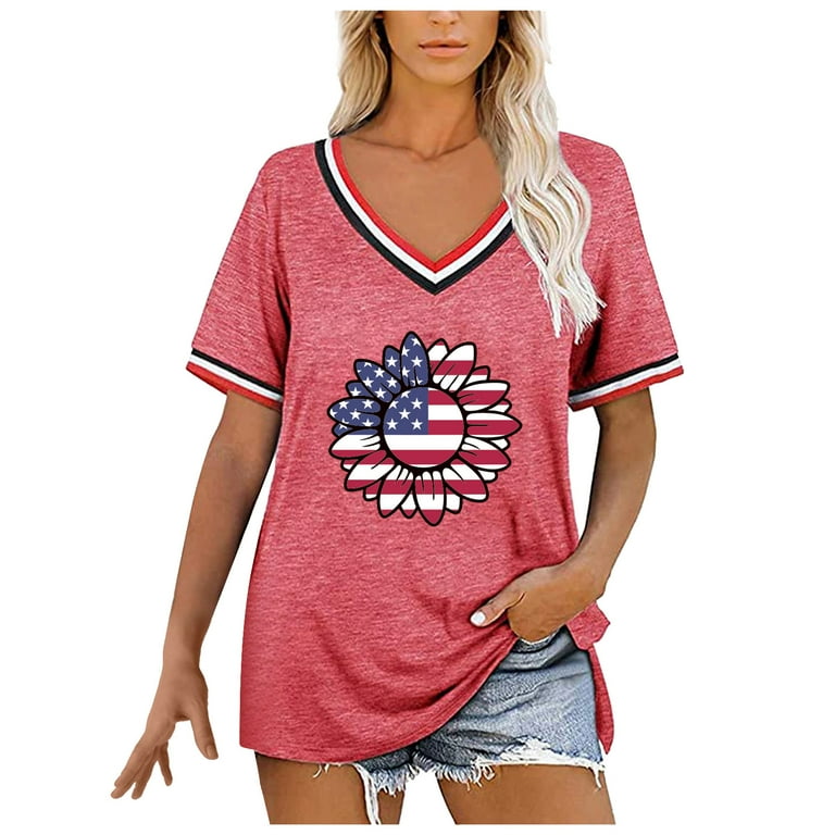 patriotic v neck women's t shirts