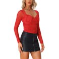 thumbnail image 3 of INSPIRE CHIC Women's Long Sleeve Mesh Sweetheart Neck Ruched Blouse with Padded Bust S Red, 3 of 5