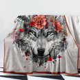thumbnail image 2 of Wolf with Flowers Blanket Wolf Fleece Warm Throw Blanket for Women Men and Kids 350gsm Super Soft Plush Wolf Decor 50x60inch, 2 of 6
