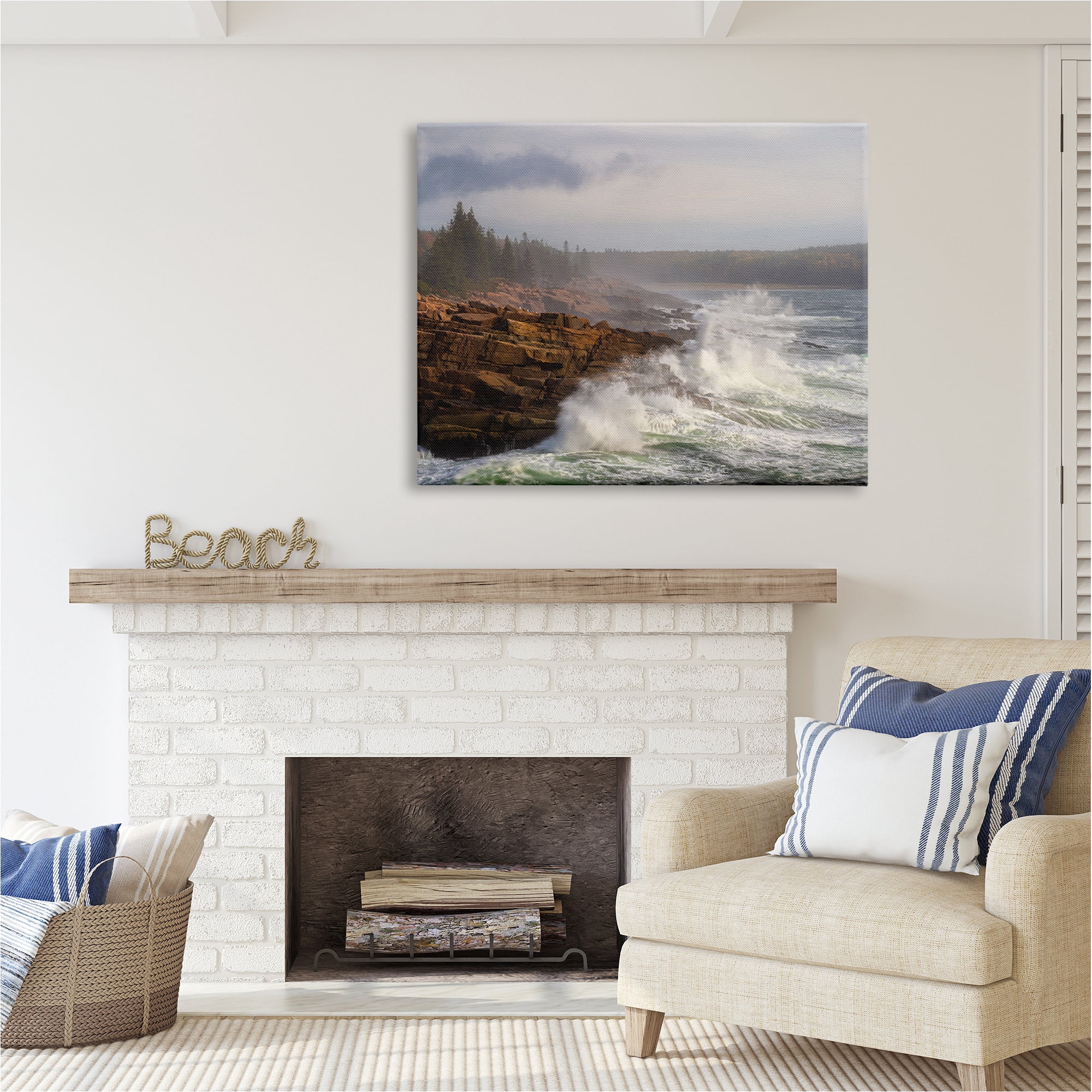 Stupell Industries Rough Waves on Cliff Landscape Photography Gallery Wrapped Canvas Art Print Wall Art, 48 x 36