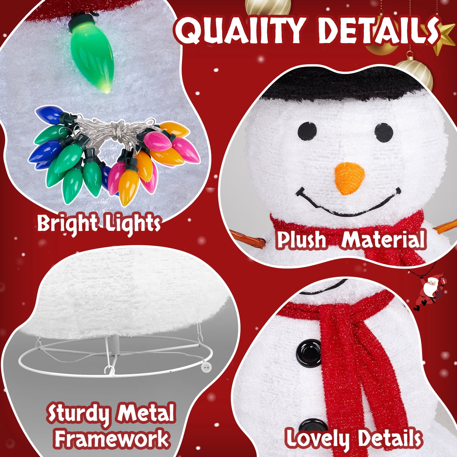 Astoutdoor 4 ft Lighted Snowman Christmas Yard Decoration, Pre-Lit Pull-Up Snowman with 100 White LEDs and Multicolor Light String, White