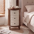 thumbnail image 5 of FOROUTIA Farmhouse Round Storage Cabinet with 3 Drawers, Carved Wood Nightstand, Vintage Accent Chest for Bedroom Living Room, Brown, 5 of 7