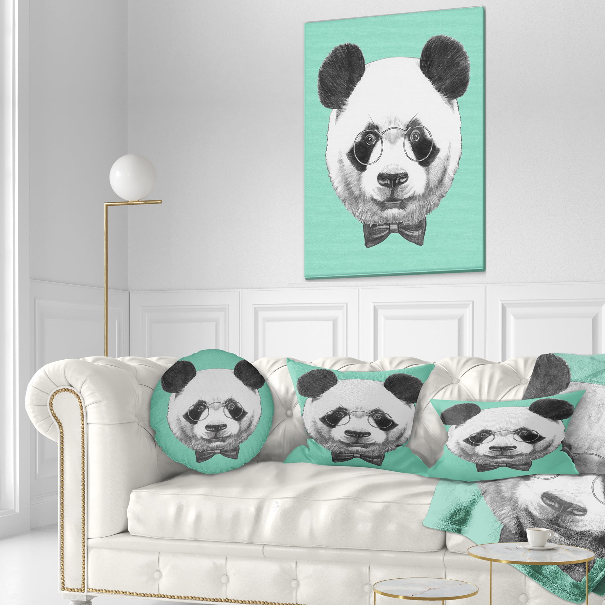 Designart Panda with Glasses and Bow Tie - Animal Throw Pillow - 12x20