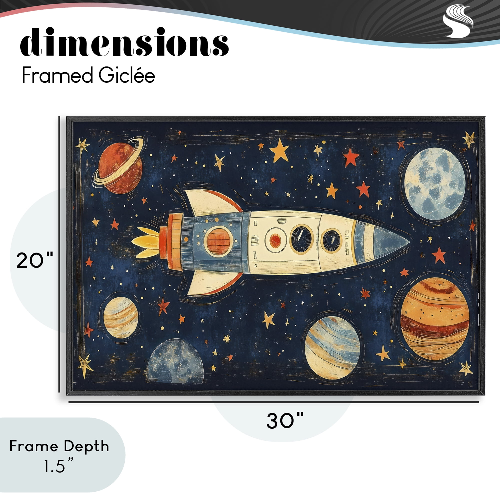 Stupell Industries Retro Rocket & Planets Black Framed Giclee Art, design by Creative Studio