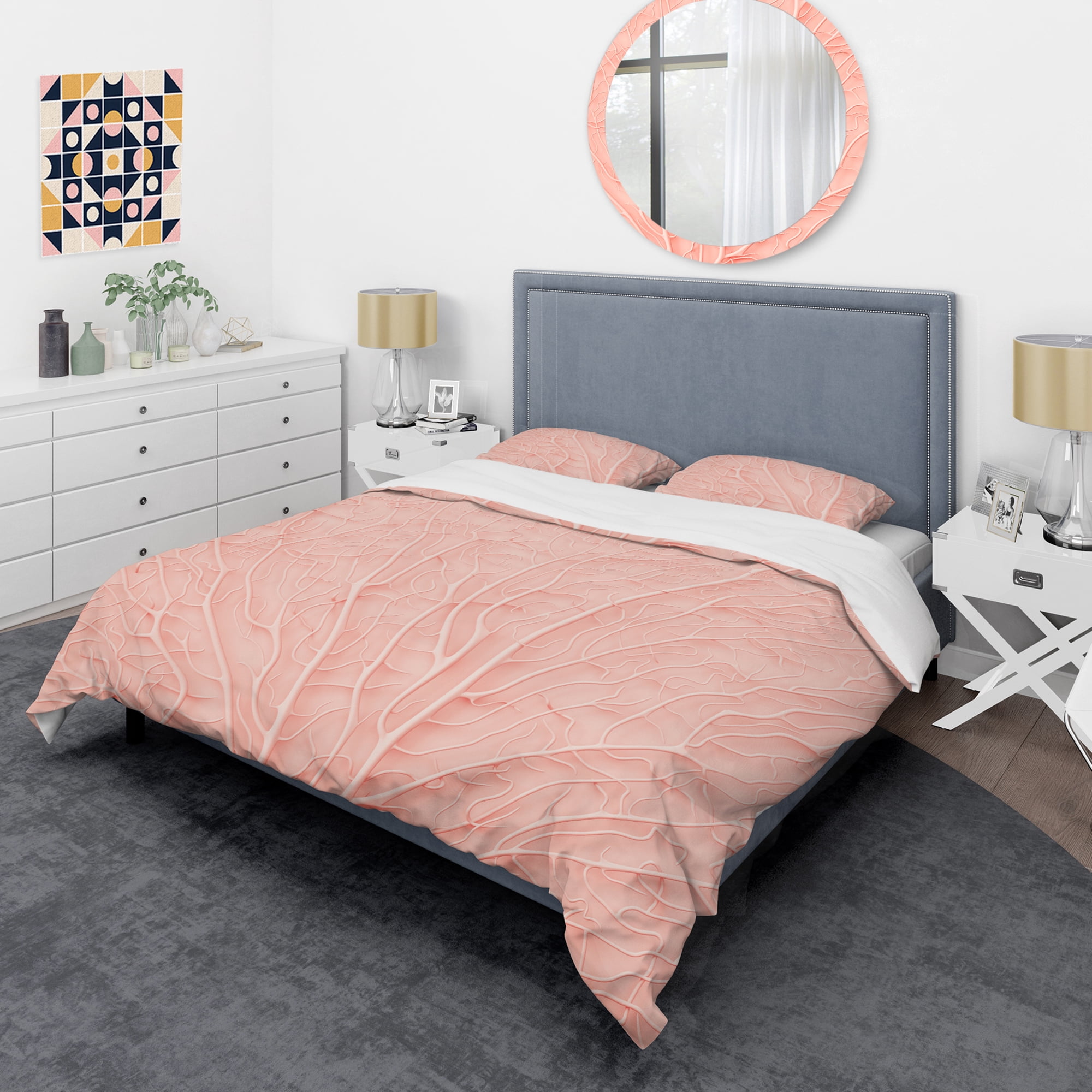 Designart 'Living Coral Pink' Mid-Century Modern Duvet Cover Set