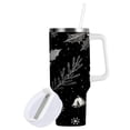 thumbnail image 2 of 30 oz Tumbler With Handle Stainless Steel Insulated Tumbler With Lid for Car Cup Holder Black Holly Leaves, 2 of 9