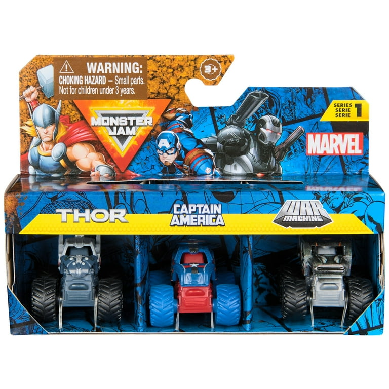 Monster Jam, Marvel Mini Monster Truck 3-Pack, 1:87 Scale, for