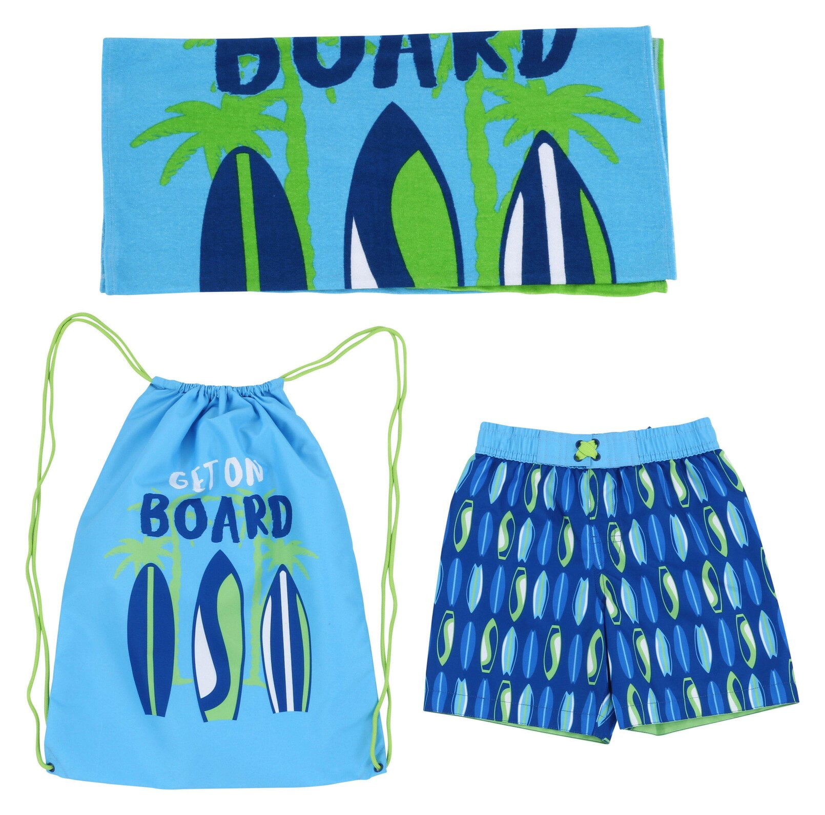 Little Boys Swim Trunks Towel and Beach Bag 3 Piece Swimsuit Set Surf