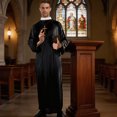 thumbnail image 5 of Jiibva Mens Priest Costume Robe with Gold Cross Necklace Black One Size, 5 of 7