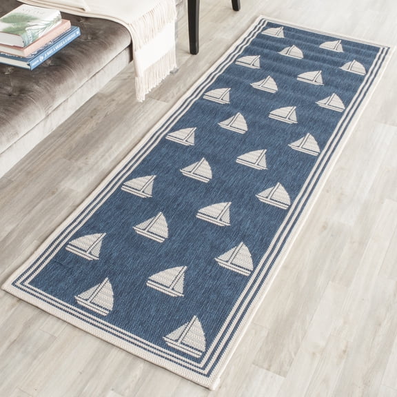 Safavieh Courtyard Ainsley Sailboat Indoor/Outdoor Runner Rug, Navy/Beige, 2'3" x 6'7"