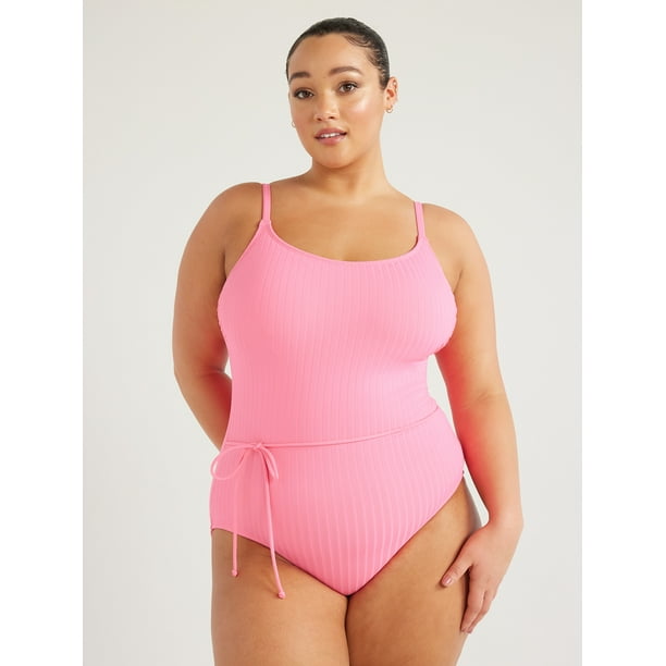 Time and Tru Women's and Women's Plus Ribbed Belted One Piece