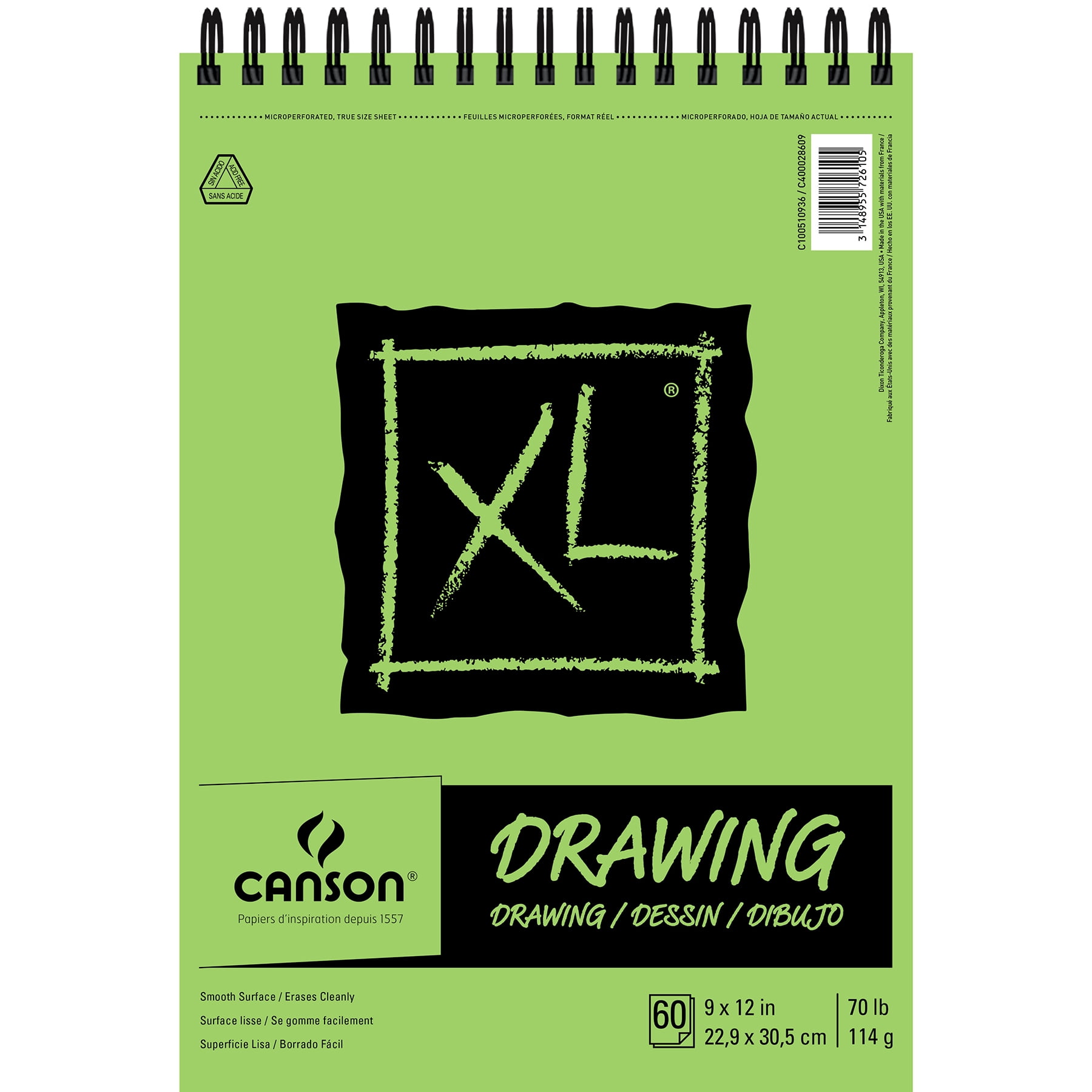 Canson XL Series Drawing Pad, Top Wire Binding, 60 Sheet, 9x12 inch, Pack of 2