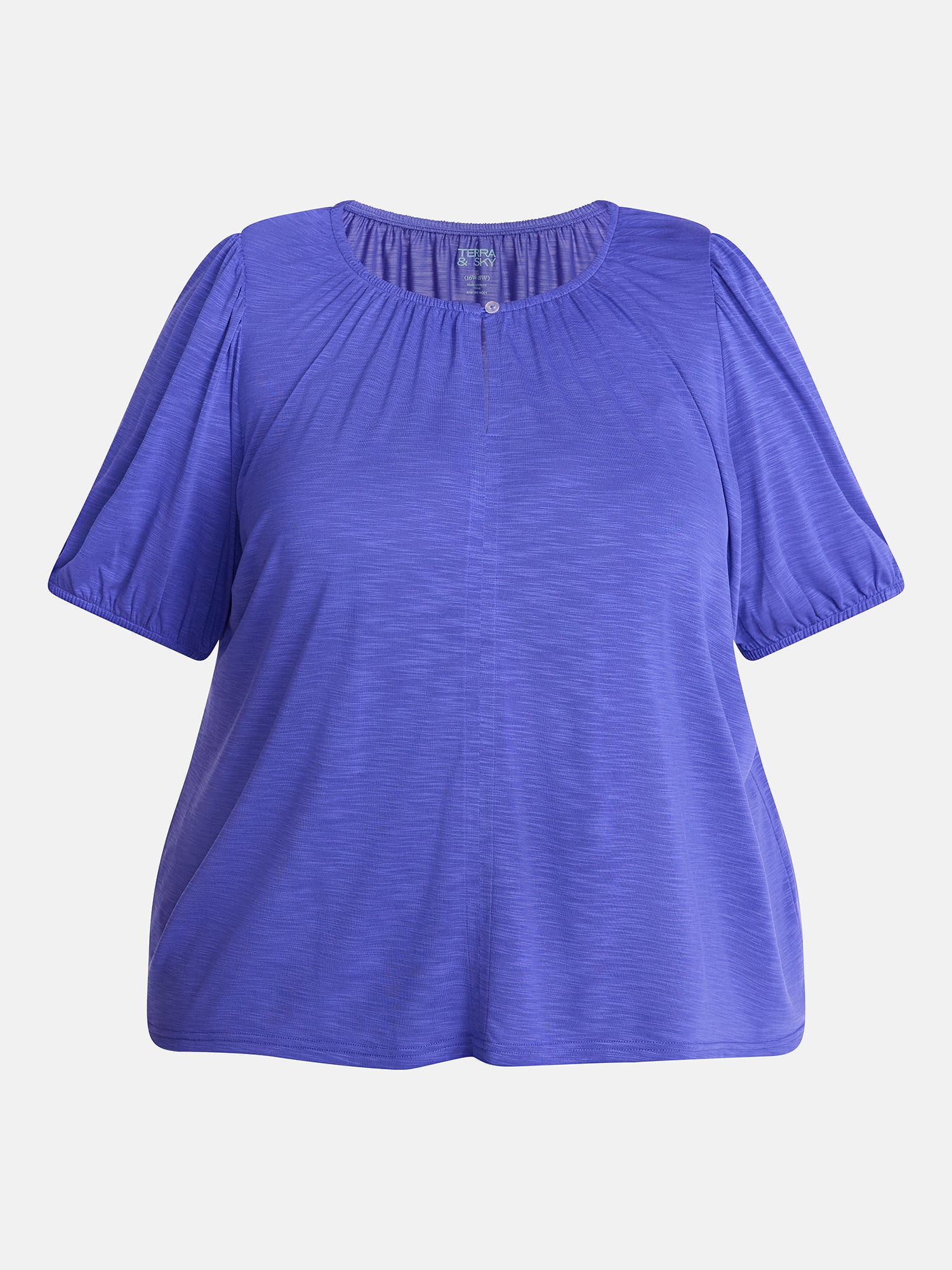 Terra & Sky Women's Plus Scoop Neck Top with Short Puff Sleeves, Sizes 0X-5X