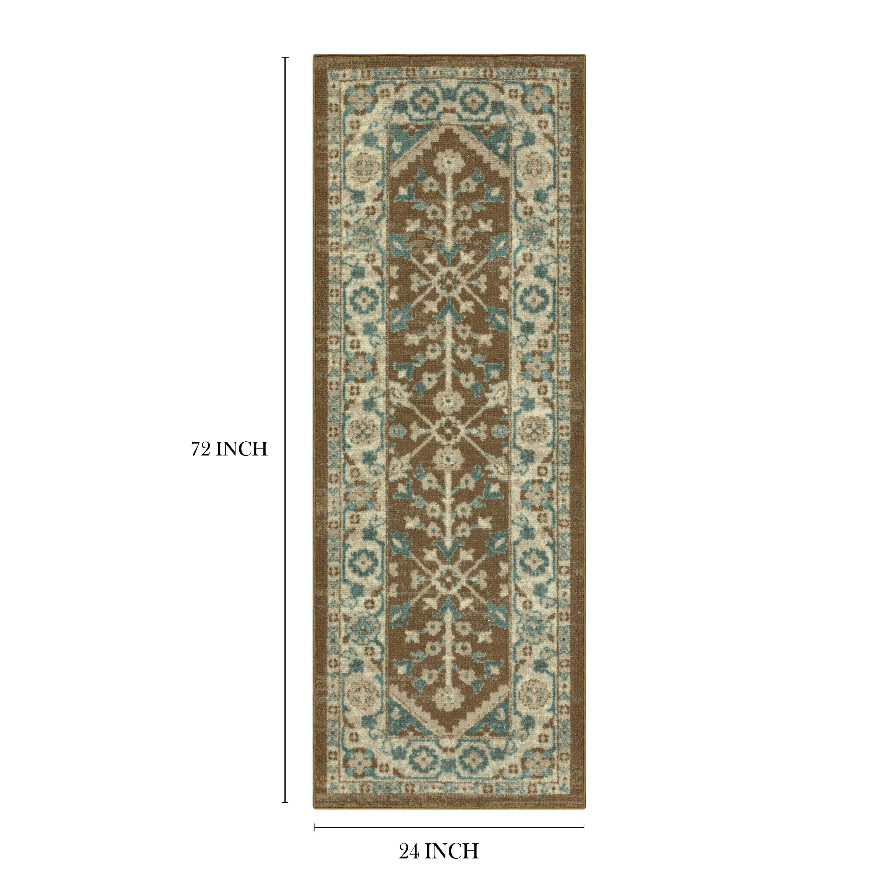 Mainstays Persian Border Medallion Loop Print Brown Blue Indoor Runner Rug, 2' x 6'