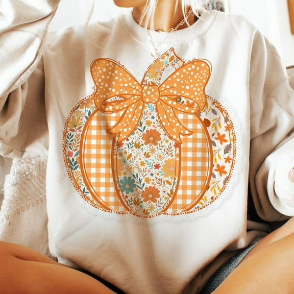 Preppy Floral Fall Pumpkin Sweatshirt, Pumpkin Lace Sweatshirt, Trendy Fall Sweatshirt, Autumn Sweatshirt, Coquette Fall Sweatshirt, Pumpkin Spice Sweatshirt, Tis The Season