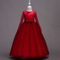 thumbnail image 4 of Vestido de niña grande, vestido de princesa de encaje de manga larga, vestido de niña de las flores, falda abullonada, 4 of 5