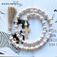 thumbnail image 3 of Easter Wood Bead Garland Farmhouse Decorative Wooden Beads Prayer Beads Tassel Garland Wall Hanging Decoration with Cross for Tiered Tray, 3 of 5