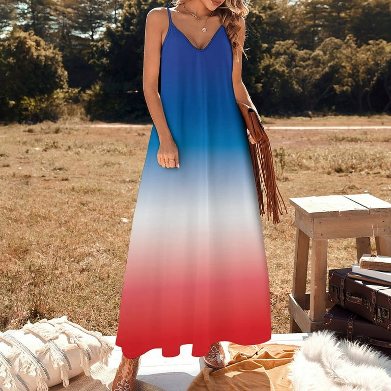 Red White Blue Ombre Gradient Tie Dye Sleeveless Dress cute dress dress  women summer - Walmart.com