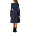 thumbnail image 3 of INSPIRE CHIC Knee Length Dress for Women Ruffle A Line Waist Strap Crew Neck Casual Dresses Long Sleeve Dress, 3 of 5