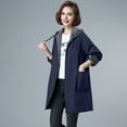 thumbnail image 5 of Spring Fall Women Jacket Hooded Long Sleeves Drawstring Plus Size Pockets Zipper Closure Windbreaker Mid Length Solid Color Big Pockets Windproof Warm Coat, 5 of 7