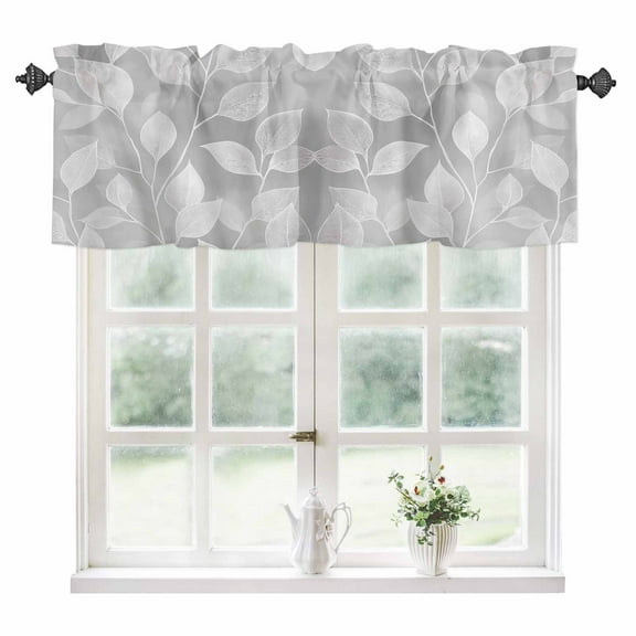 Silver Gray Leaves Kitchen Valances for Windows 60x18 Inch Kitchen Curtains Valances Rod Pocket Vintage Abstract Branch Botanical Bathroom Window Valances for Window Treatment Decor