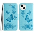 thumbnail image 2 of Feishell Wallet Case for iPhone 15 Plus,Retro PU Leather Butterfly Embossed Pattern Full Protection Anti-Scratch Magnetic Clasp Flip Holder Card Slots & Cash Pocket Phone Cover,Blue, 2 of 9
