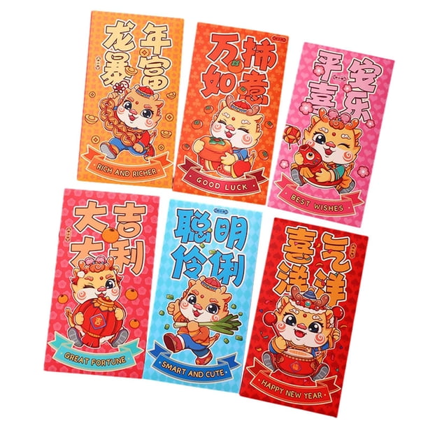 6 sobres rojos del Año Lunar Chino, sobres rojos de la suerte Hong Bao Estilo A