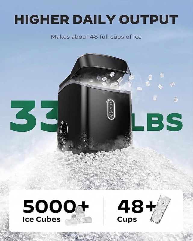 Countertop Nugget Ice Maker with Soft Chewable Pebble Ice, One-Touch Operation, Self-Cleaning Ice Machine, 33 lbs/24H for Home, Kitchen, and Office