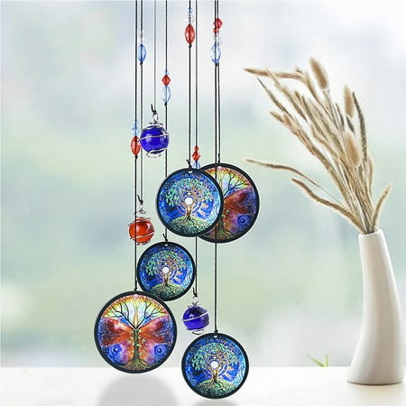 Wind Chimes Tree of Life Pattern by Wood Metal Crystal Material Outdoor Garden Yard Pathway Hanging