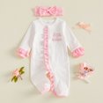 thumbnail image 3 of Cjfdfy Newborn Baby Girl Fall Outfit Little Sister Dot Print Ruffled Long Sleeve Button Footed Romper And Bow Headband Infant Coming Home Outfit Baby Cute Fall Winter Outfits, 3 of 9