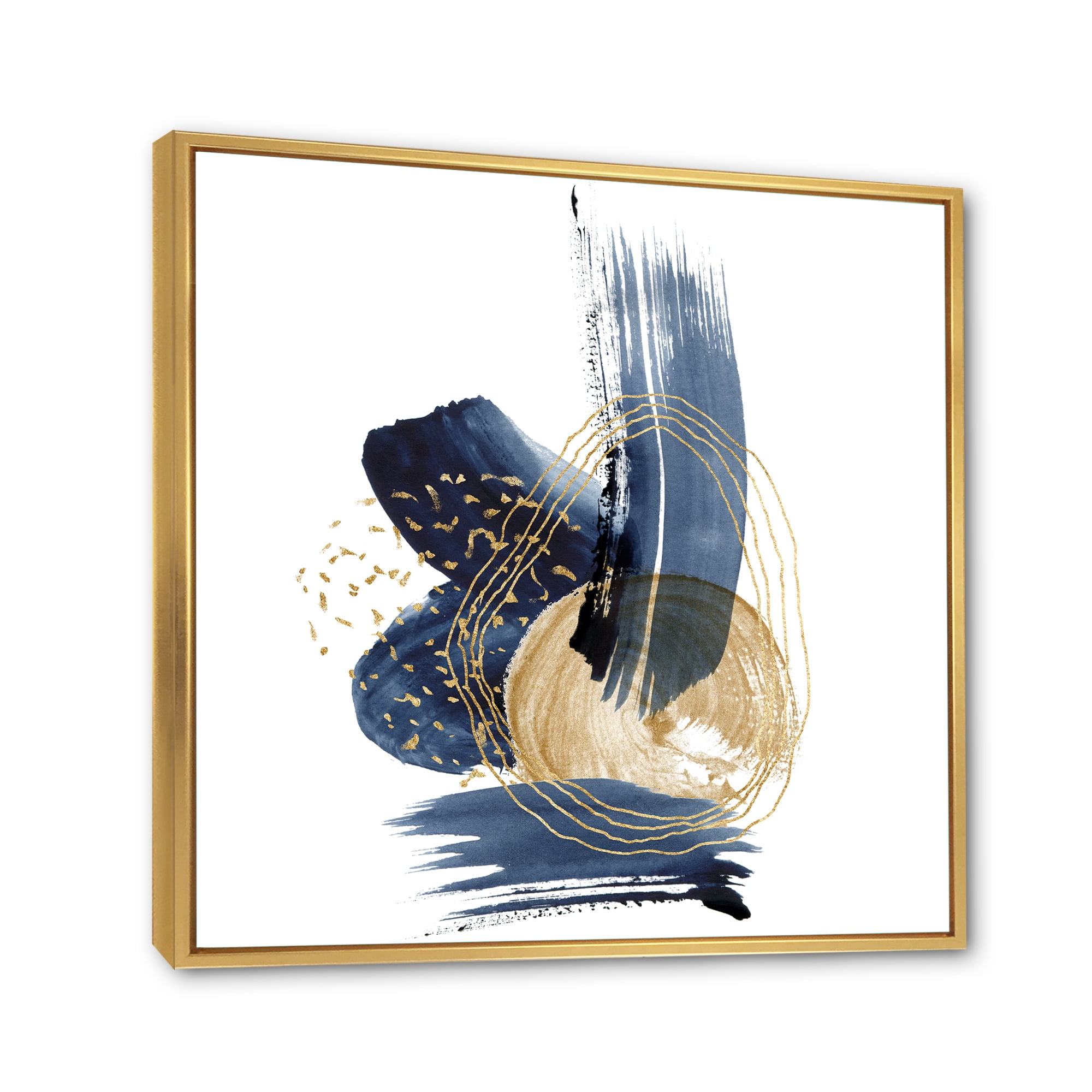 Designart 'Gold Strokes and Landscape of Dark Blue Mountains II' Modern Framed Canvas Wall Art Print