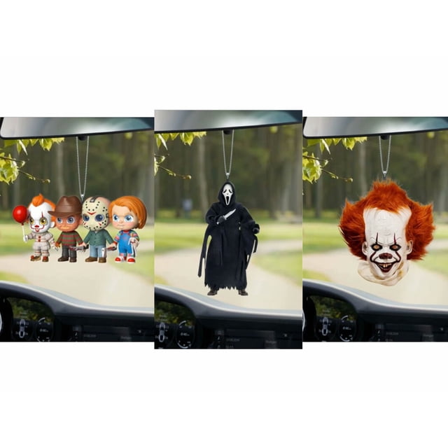 Colgante de gnomo de terror de Halloween, película de terror creativa de Halloween Zombies enano, adorno de coche colgante de película de terror de Halloween, colgante de espejo retrovisor de coche, regalo 3 piezas (4, 5, 6) oso de fresa Electrónica