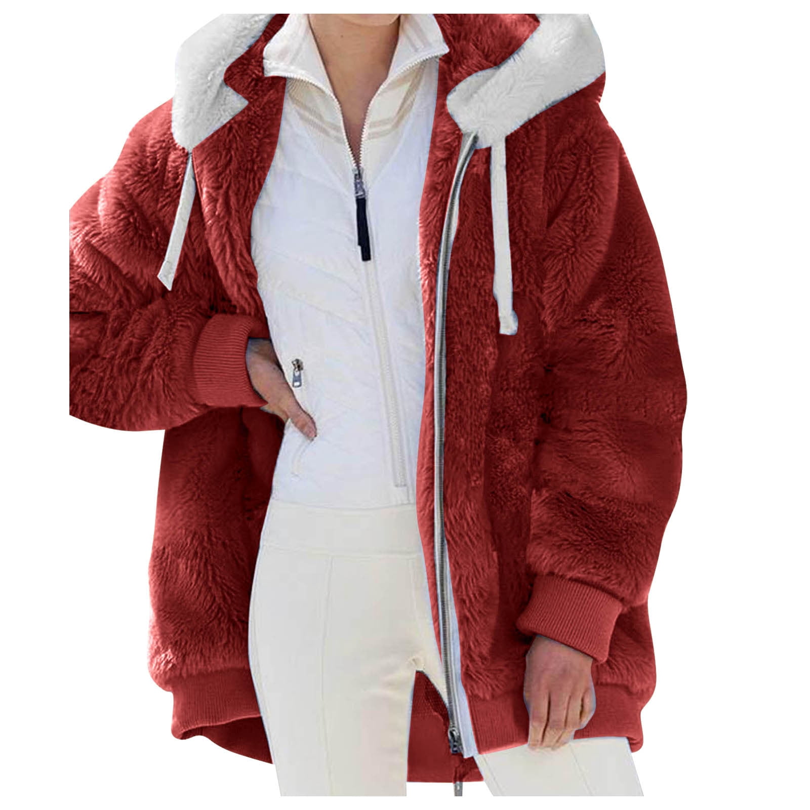 HGWXX7 Womens Hoodie Quarter Zip Solid Color Pullover Winter Fuzzy Fleece Warm Long Sleeve Plus Size Pocket Coat Outwear 
