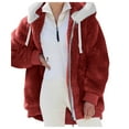 thumbnail image 1 of Veste à Capuche Contrastée pour Femmes Cardigan à Manches Longues Moelleux Fermeture Éclair Manteau Confortable Poches Symétriques Pardessus Mode Pull, 1 of 6
