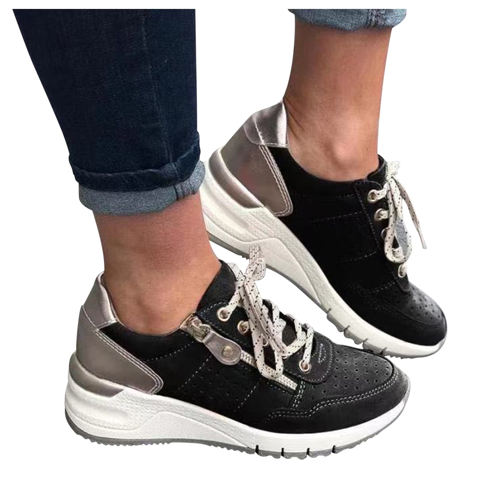 YOTAMI Women's Comfy Sneakers Fashion Casual Increased Shoes Black 8.5 Walmart.com