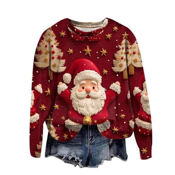 Christmas Sweater Women Winter Sweaters for Women Christmas Print Long Sleeve Pullover Crewneck Hoodless Athletic Top for Holiday Wear