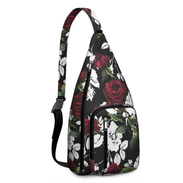 Autumn Leaves Shoulder Sling - Seasonal Maple & Flower Pattern, Fashionable Anti-Theft Daypack