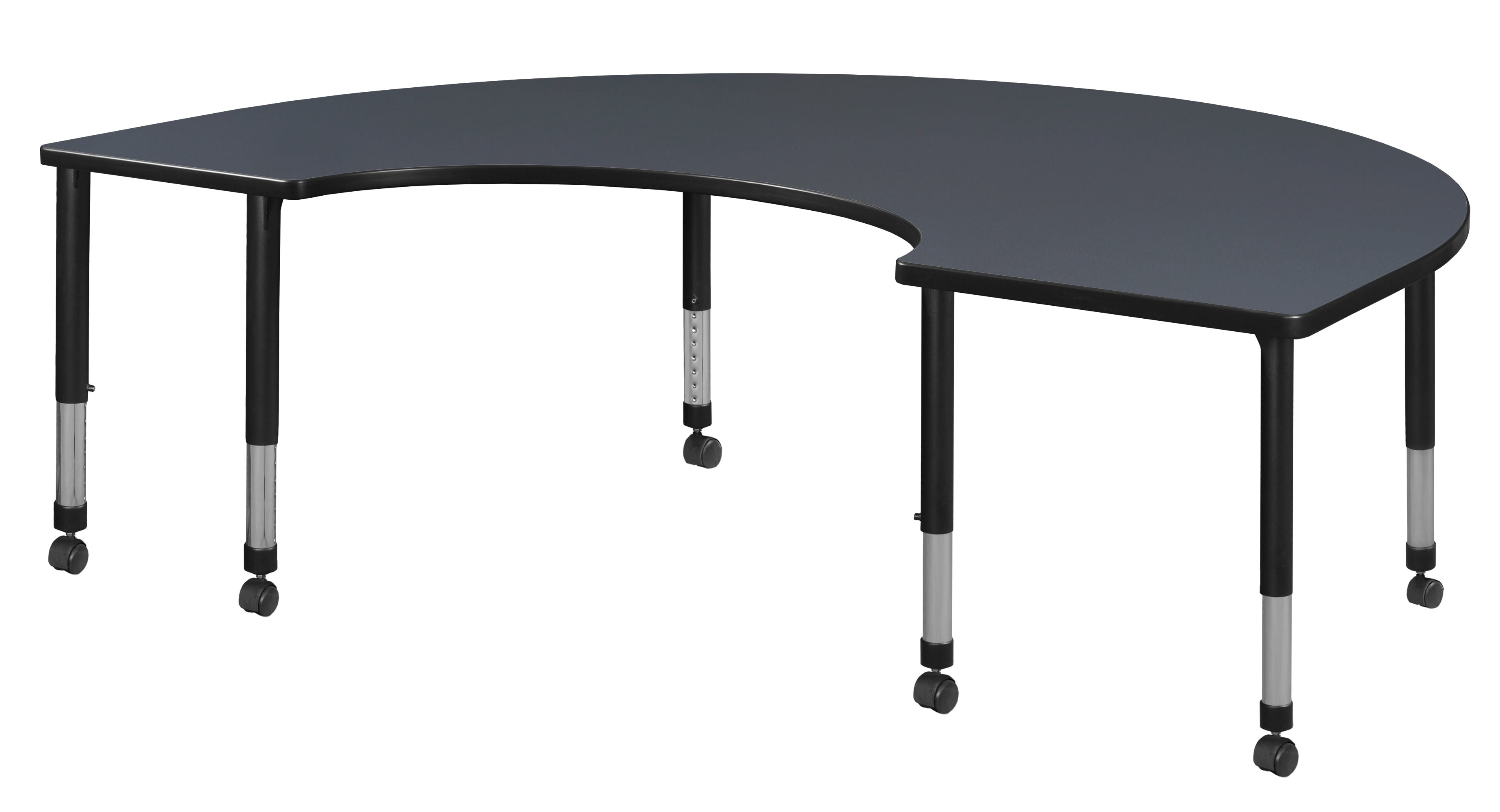 72" x 48" Kidney Shaped Height Adjustable Mobile Classroom Table Grey
