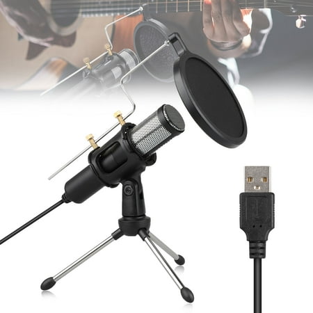 PC Microphone USB Computer Condenser Studio Mic Plug & Play with Tripod Stand & Anti-Spray Cover for Chatting Skype Youtube Recording Gaming