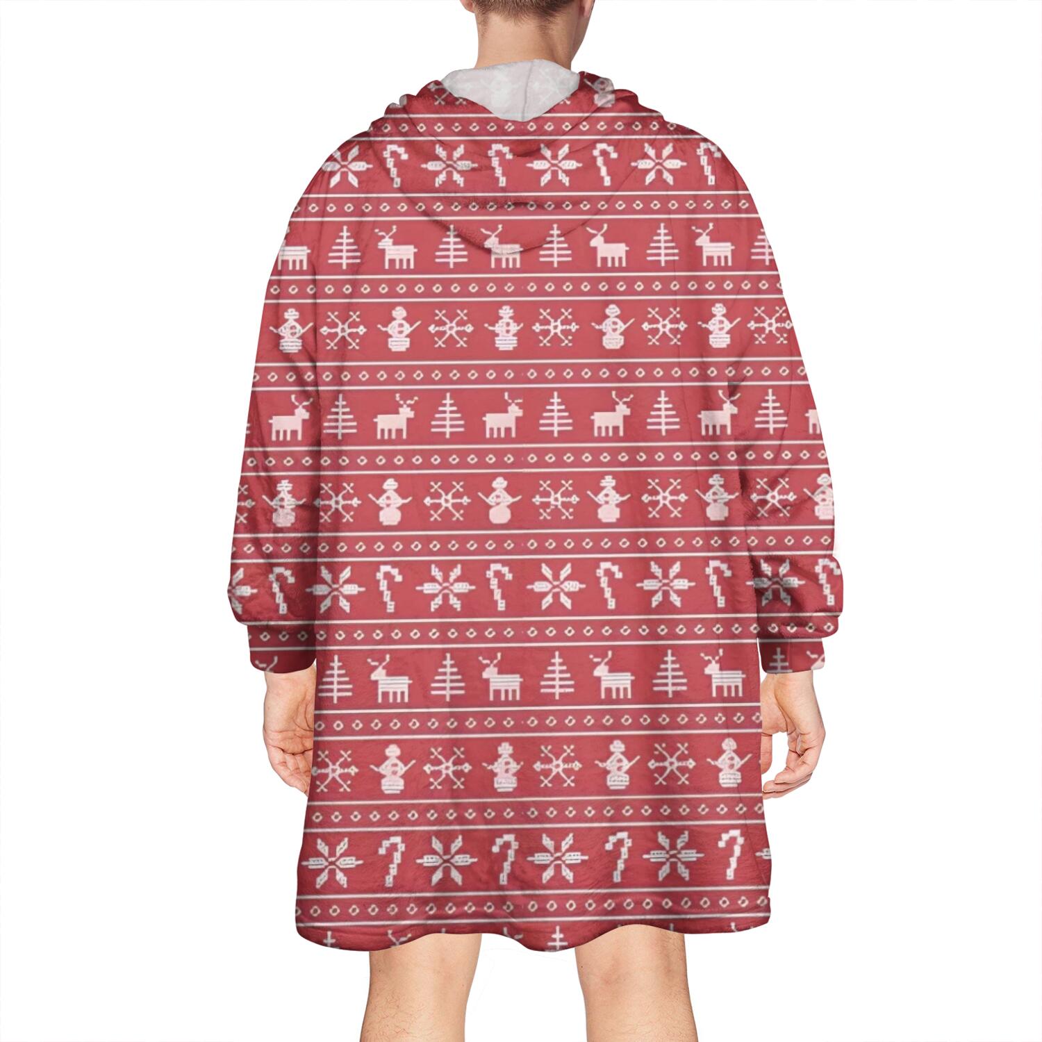 Wearable Oversized Blanket,Red Christmas Knitted Pattern Wearable Blanket Hoodie for Adults,Cozy Hooded Blankets with Super Pockets,Super Warm Fuzzy Pullover for Women & Men