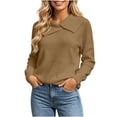 thumbnail image 3 of Yertdoel Women's Sweaters Solid Asymmetric Lapel Long Sleeve Knit Sweater Daily Stylish Casual Cozy Warm Pullover Tops, 3 of 6