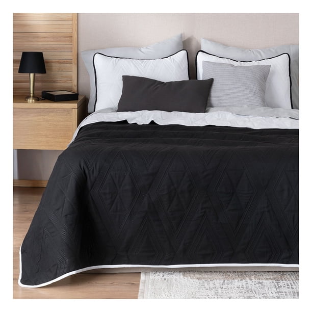 Edredón Ligero Real Textil + 1 Funda de Almohada, Juego de Colcha Individual, Color Negro/Blanco
